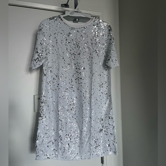 Zara white and silver sequin dress size M - Picture 3 of 6